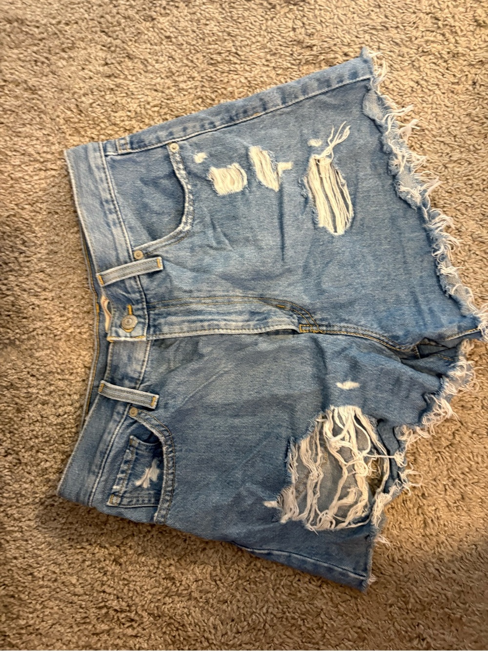 Distressed Light Blue Levi Denim Shorts